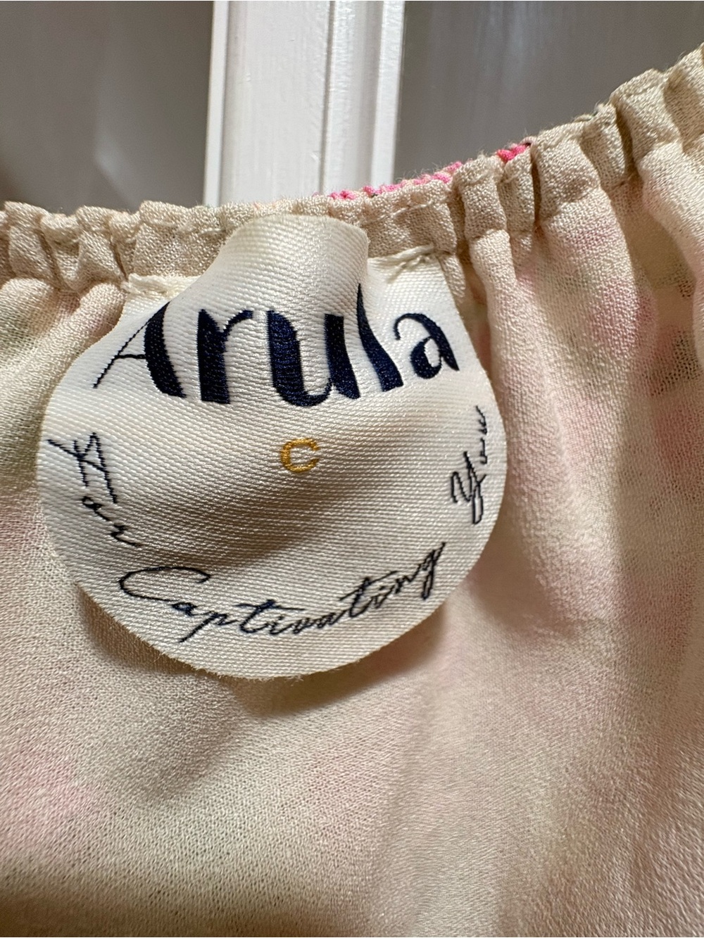 ARULA Soft Pink and Cream Floral Dress with Elastic Neckline - Picture 2 of 4